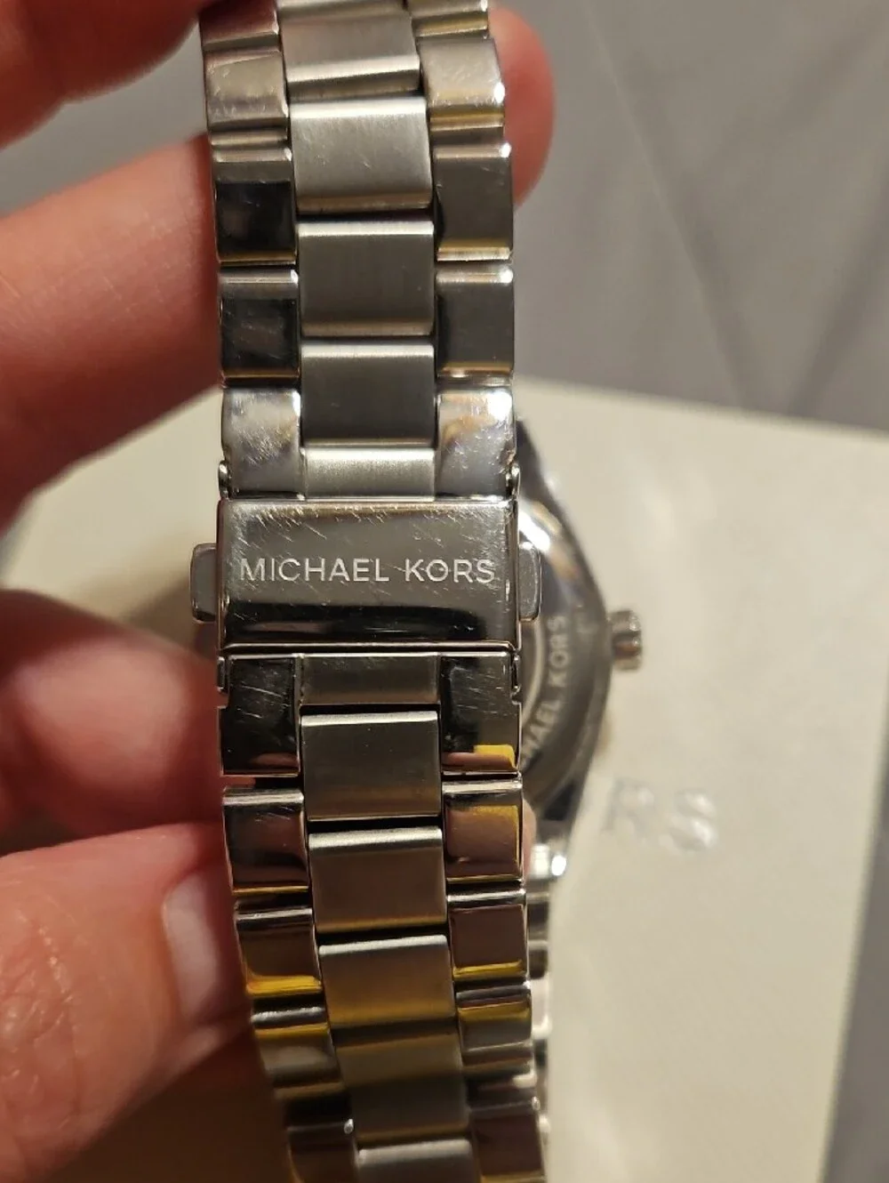Michael Kors Silver Watch with Blue Dial and Roman Numerals